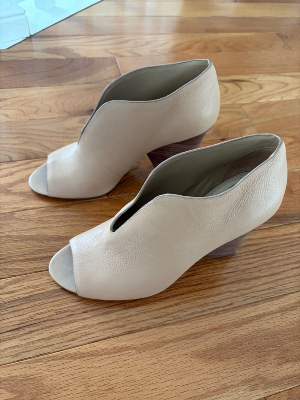 Vince Camuto Beige Peep-Toe Leather Booties
